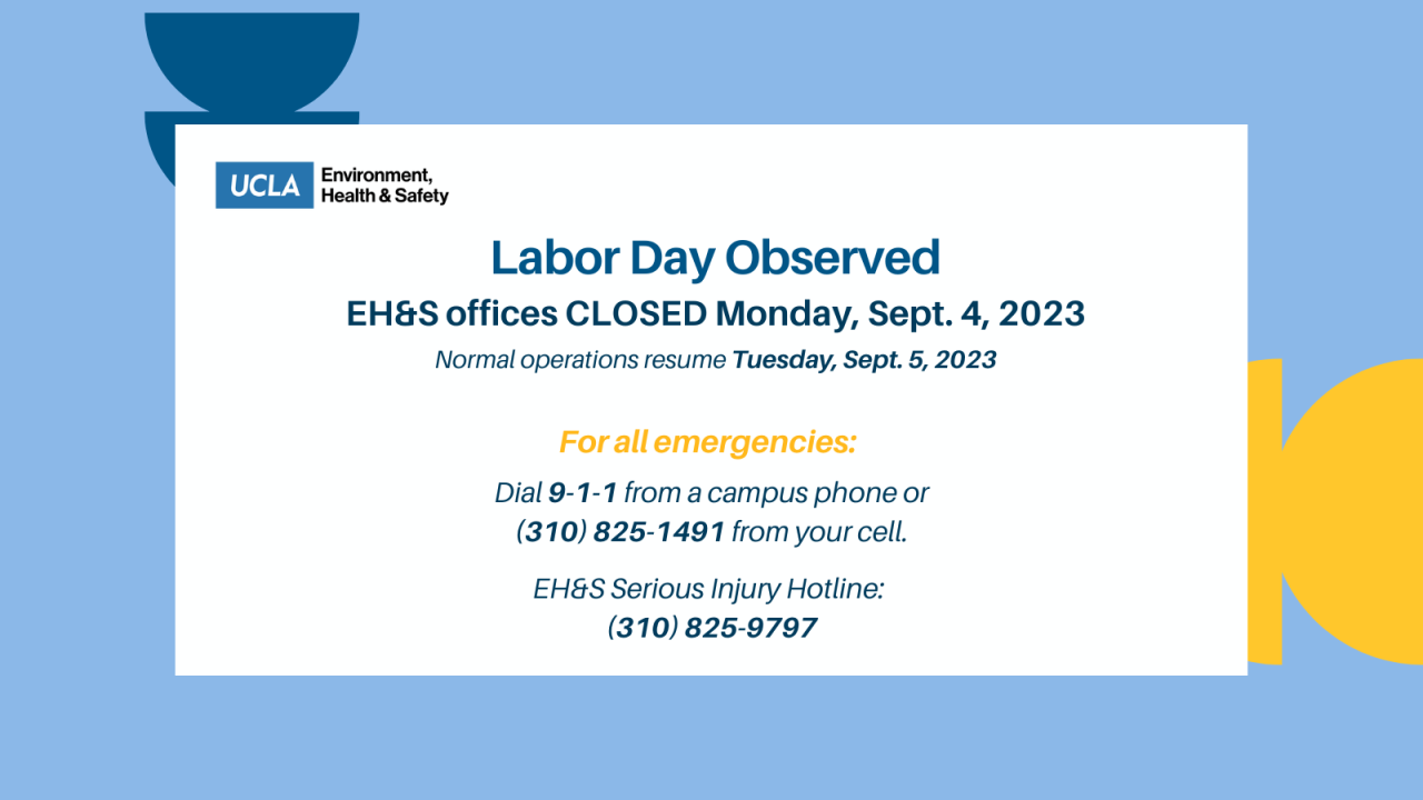 Labor Day Observed Mon. Sept. 4, 2023 Environment, Health & Safety